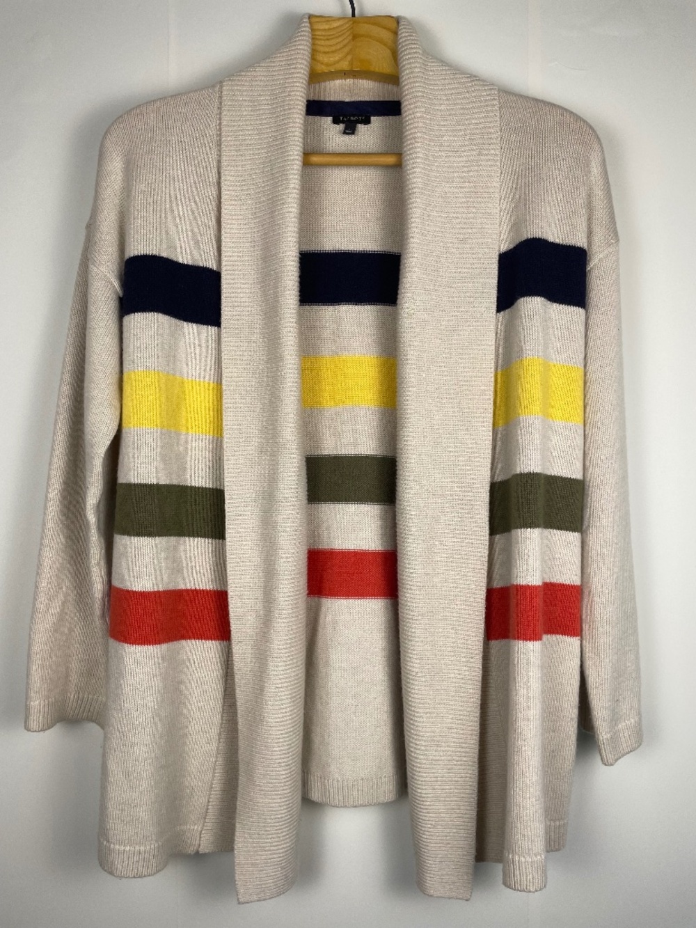 Talbots Wool-blend Hudson Bay Striped Open Front Cardigan Cabin Cozy - Large